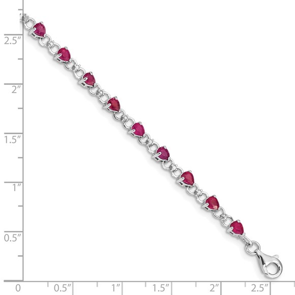 925 Sterling Silver Composite Ruby July Birthstone & Diamond Bracelet, 7" Length - Picture 4 of 6